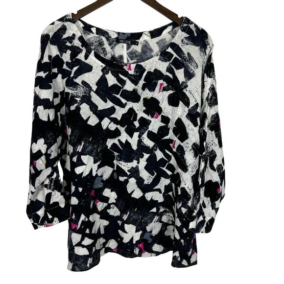 Nik + Zoe Celebrate the Future‎ Abstract Printed Linen Blend Top Sz XL Artsy - Picture 1 of 8